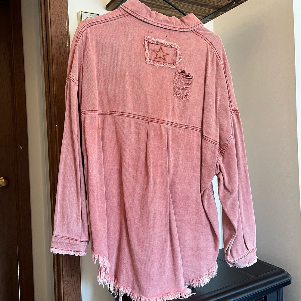 Pink Red Ripped Button Jacket - Picture 9 of 9